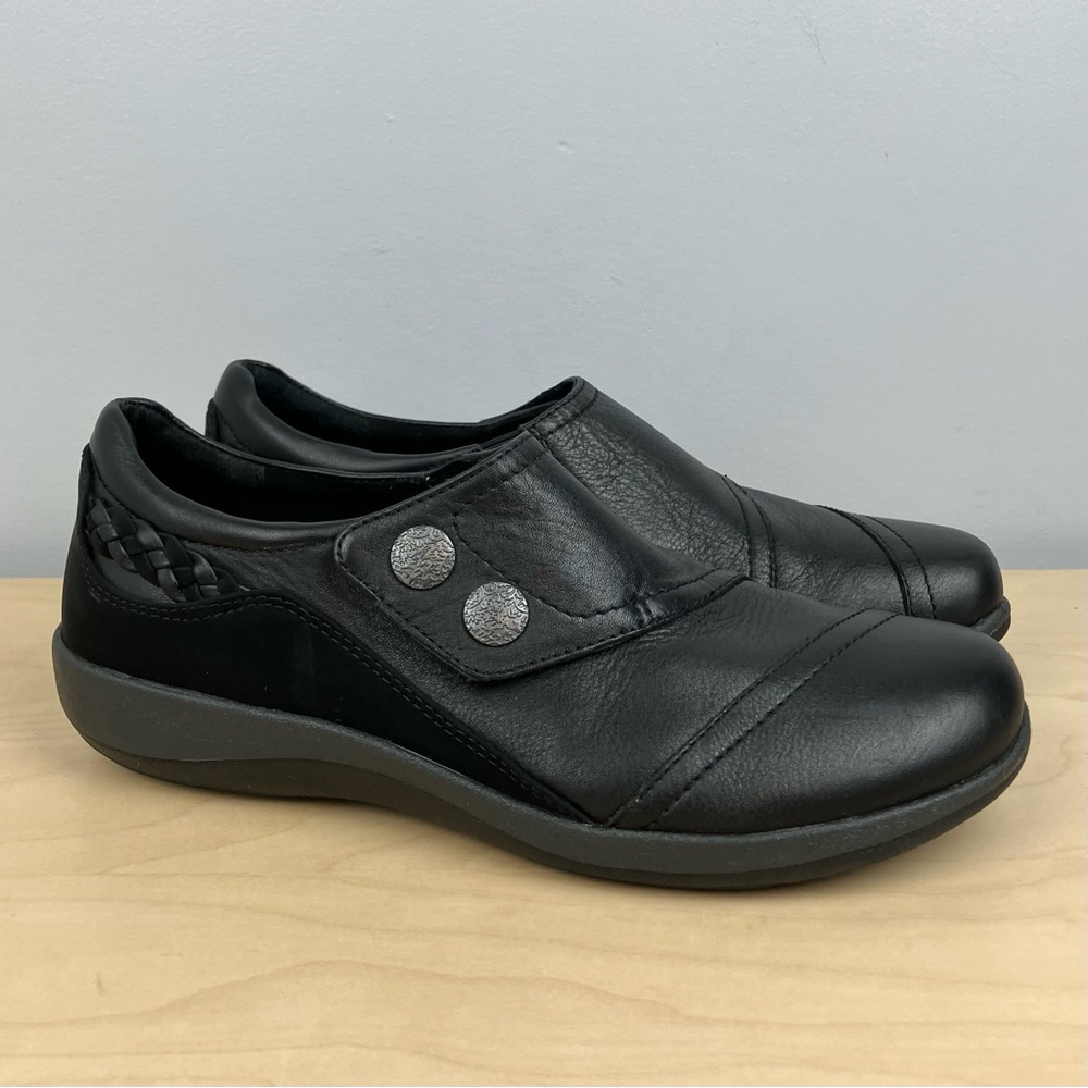 Aetrex Women’s Size 8.5 Karina Monk Strap Black Leather Casual Walking Shoes